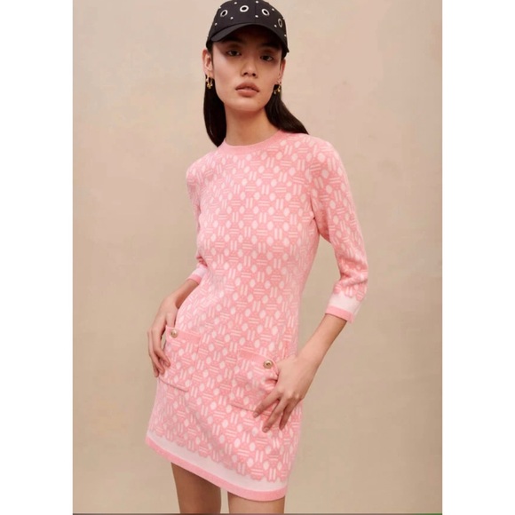 Maje Roadina Jacquard Knit Mini Dress In Pink NWT - Picture 2 of 12